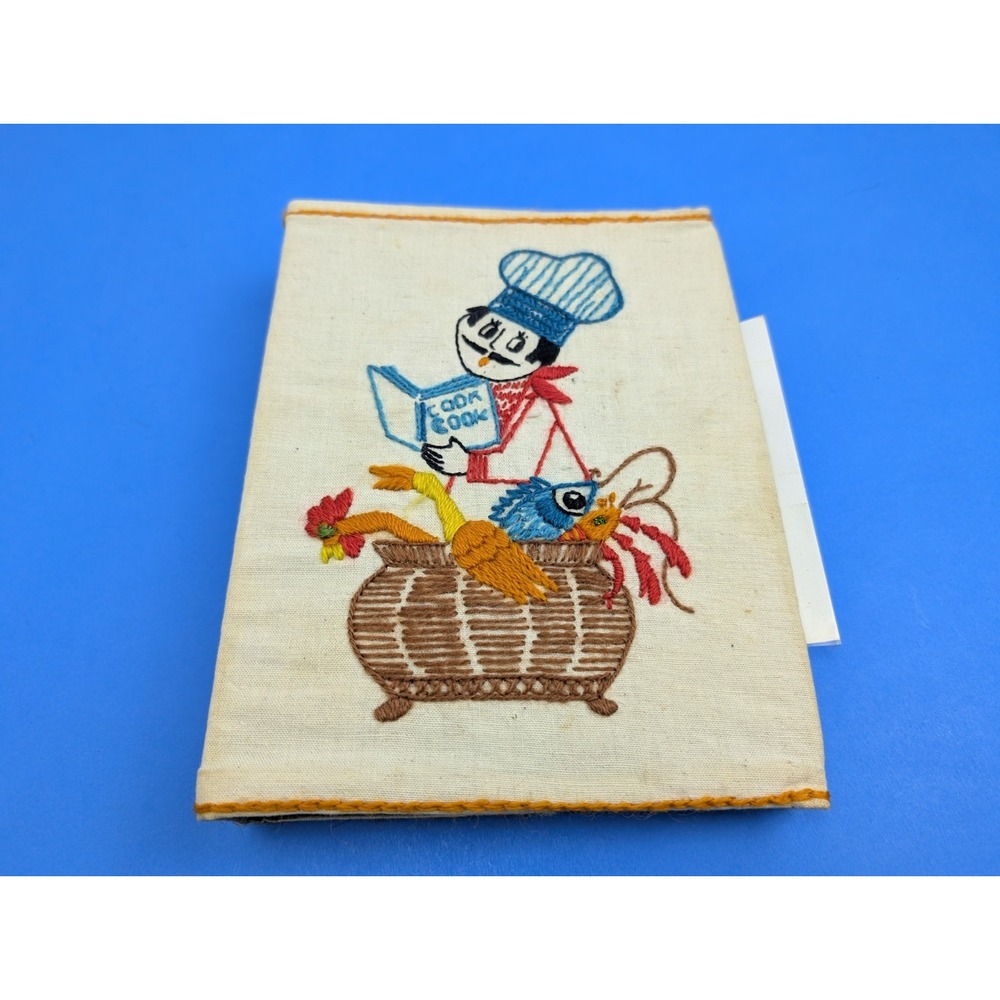1970s Handwritten Clipped Vintage Retro Recipe Binder Embroidered Cover NYC
